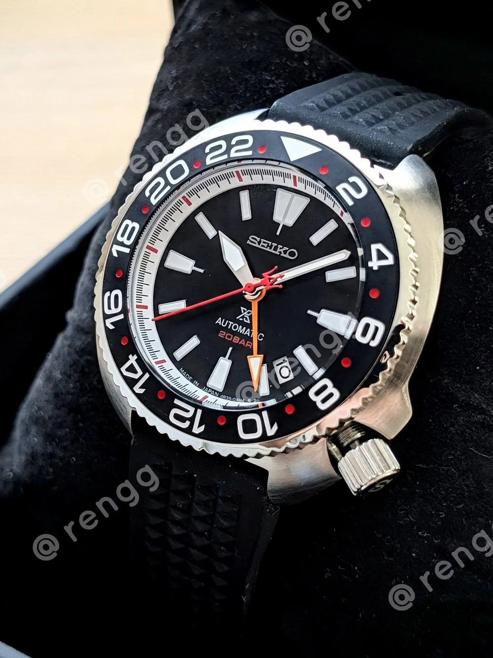 45mm Seiko Men's Black Automatic GMT Willard Diver Mod Watch 24jewels